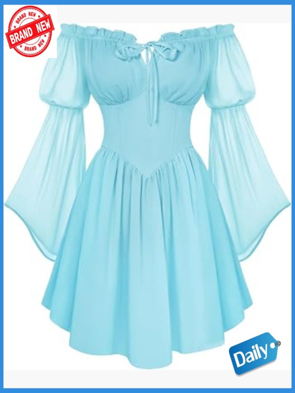 Off Shoulder Ruffle Bell Sleeve Corset Mini Dress with Pockets
